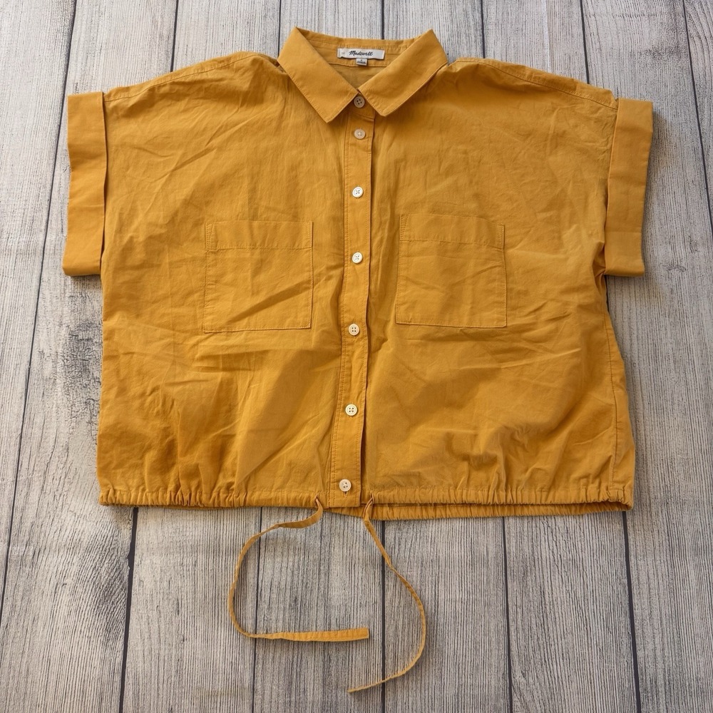 Madewell Signature Poplin Button-Up Drawstring‎ Shirt Size Small Autumn Wheat